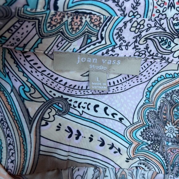 Joan Vass Studio Womens Size Large Paisley Print Roll-Tab Sleeve Tunic Shirt Top - Picture 3 of 9